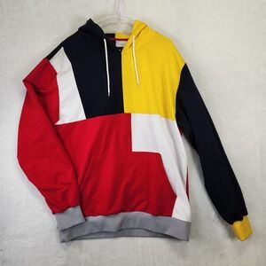 Reason Clothing Mens Colorblock Hoodie Navy Red Yellow White Pullover XL